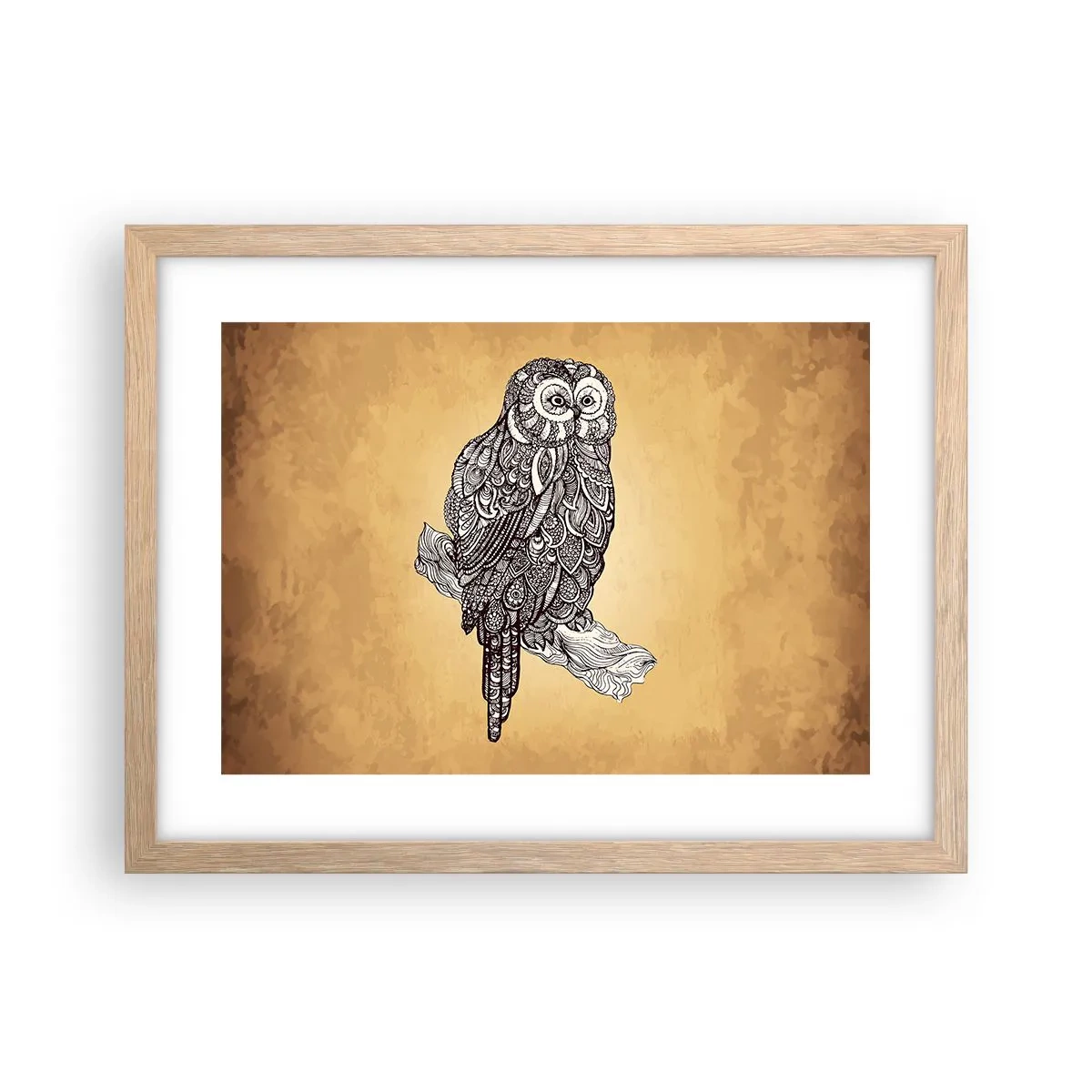 Plakat i ramme af lyst egetræ - Indviklede ornamenter af visdom - 40x30 cm