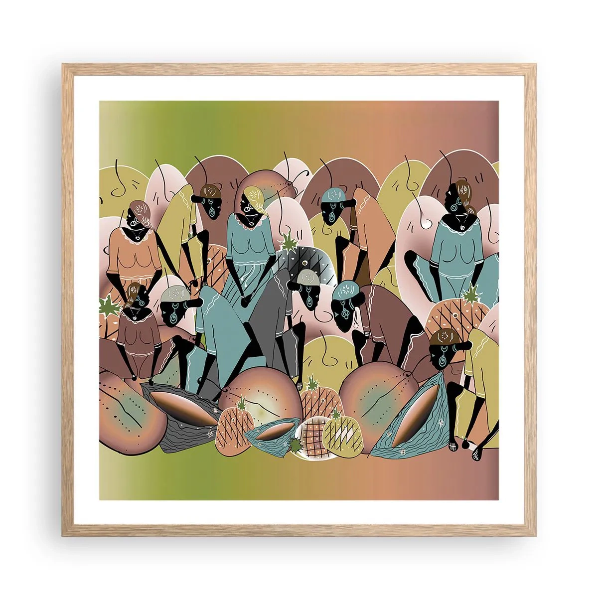 Plakat i ramme af lyst egetræ - Den store fejring er på vej - 60x60 cm