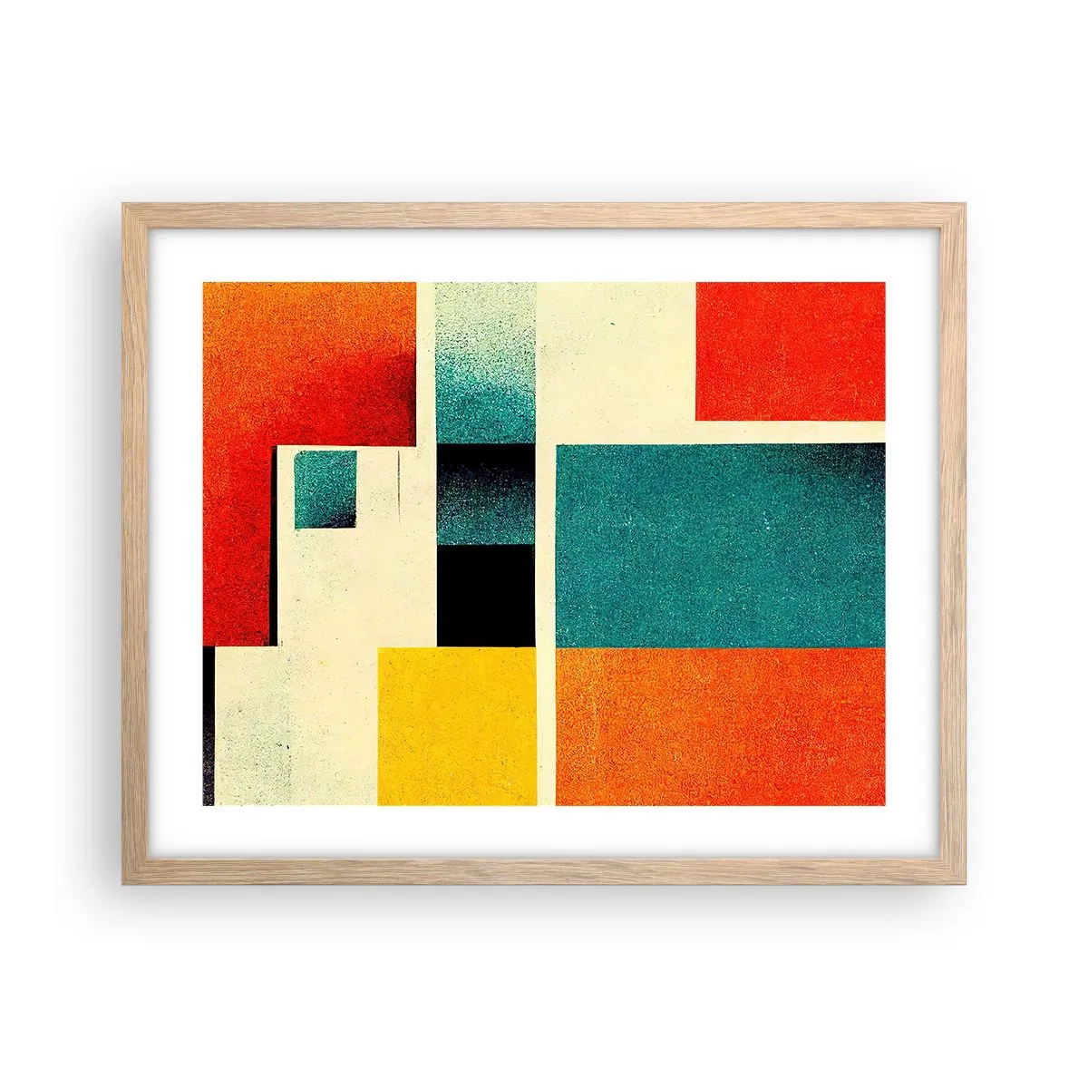 Plakat i ramme af lyst egetræ - Geometrisk abstraktion - god energi - 50x40 cm