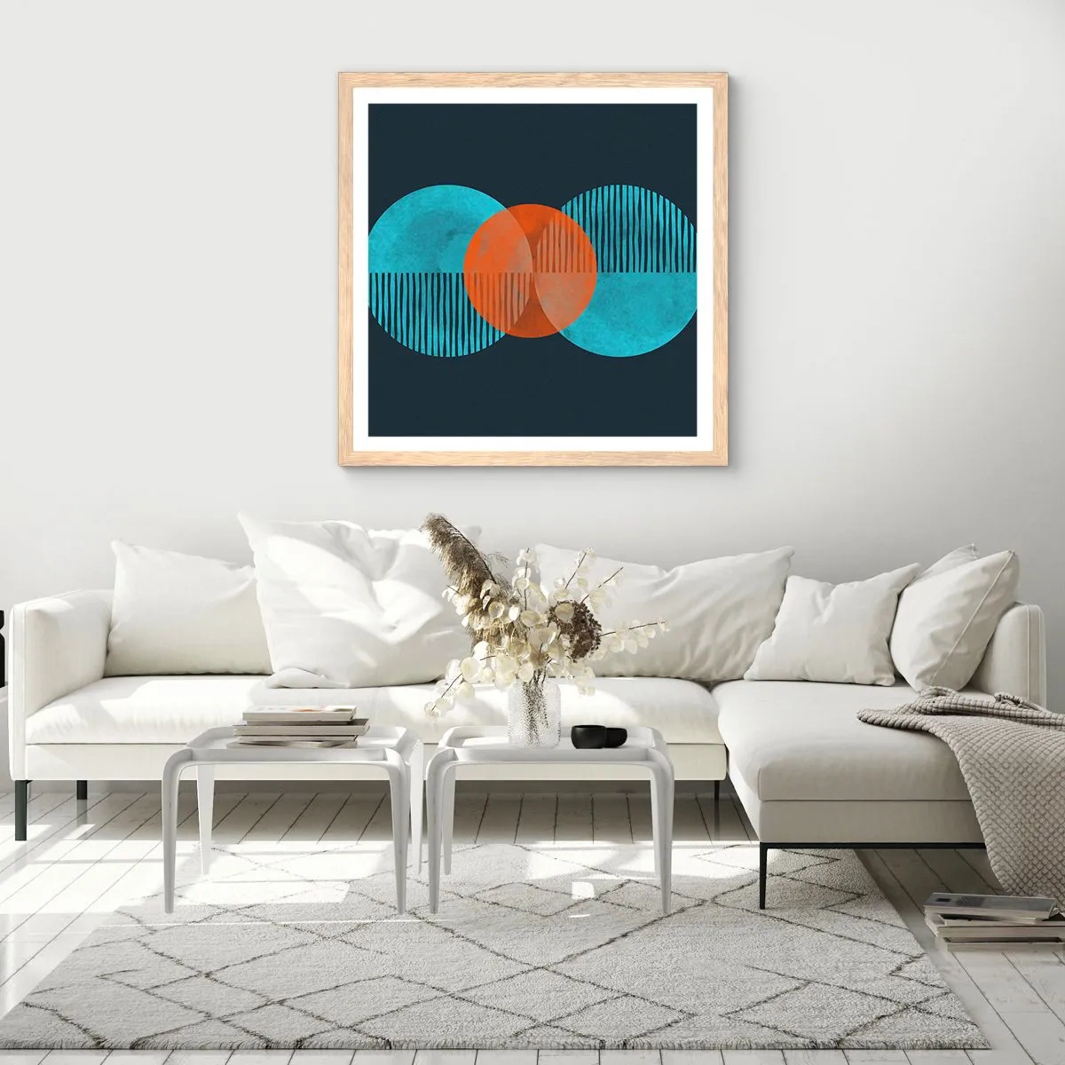 Plakat i ramme af lyst egetræ - Symmetrisk sammensætning - 60x60 cm