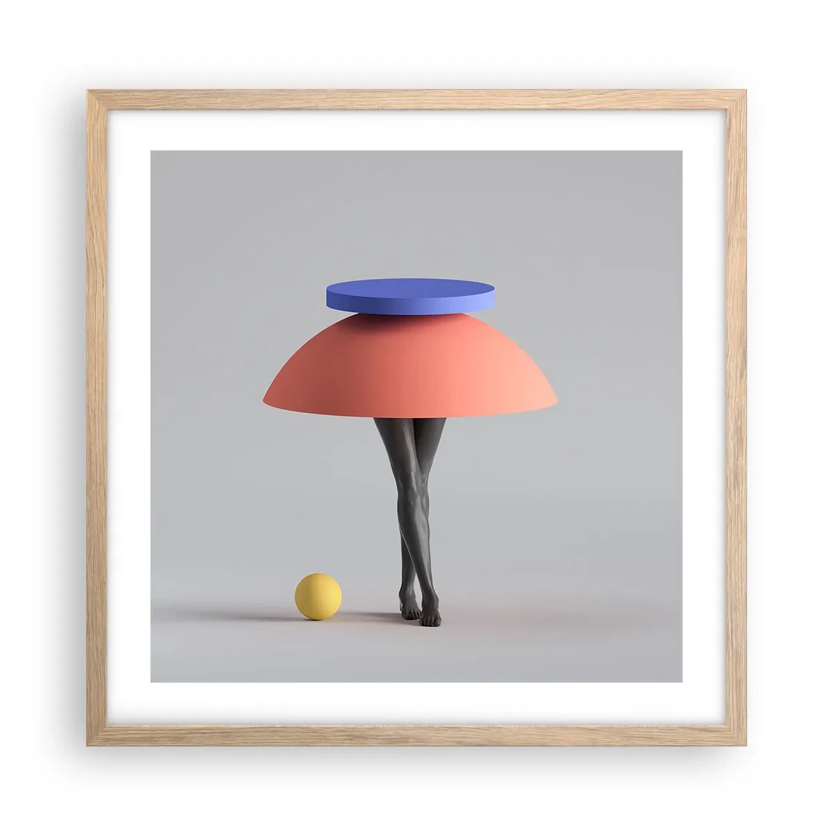 Plakat i ramme af lyst egetræ - Surrealistisk komposition - 50x50 cm