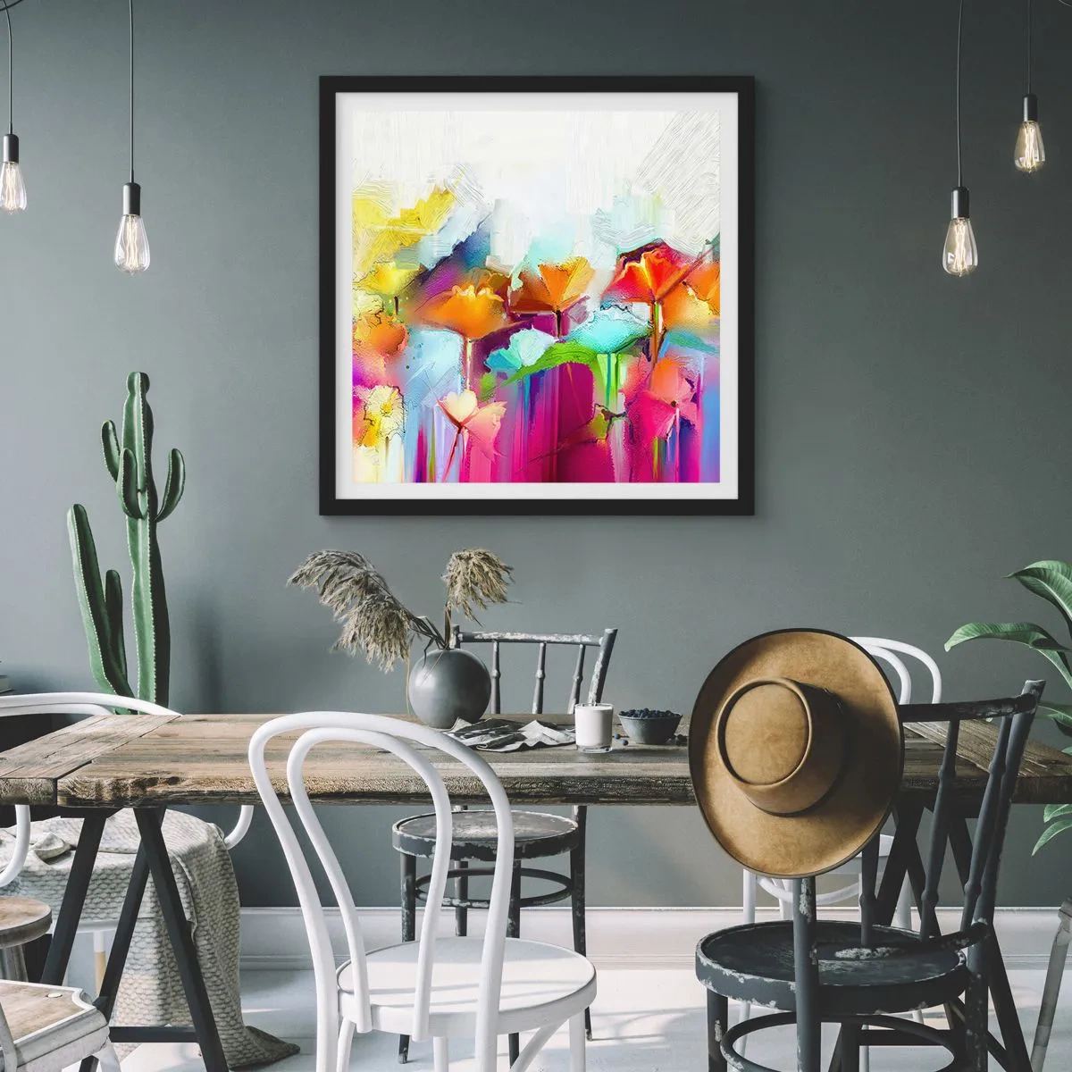 Plakat i sort ramme - Regnbuen i blomstring - 50x50 cm