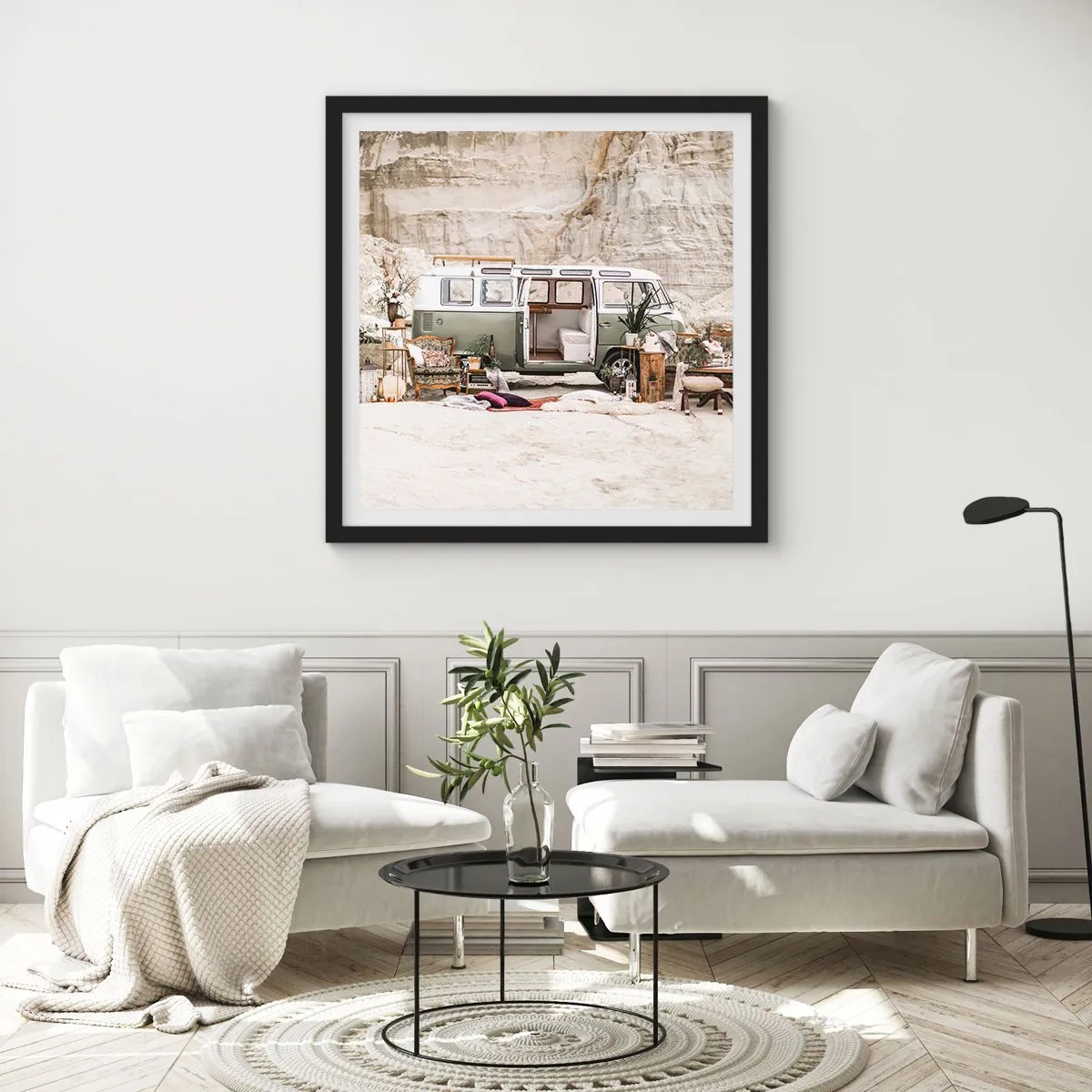 Plakat i sort ramme - Tid til at starte rejsen - 40x40 cm