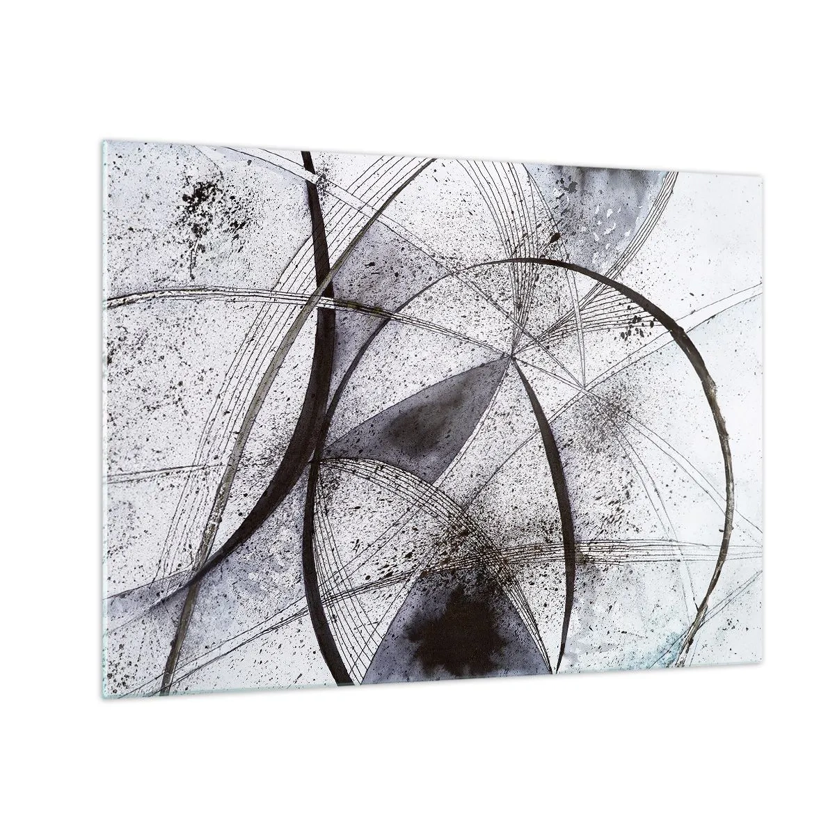 Billede på glas - En sort-hvid komposition af krydsende linjer og geometriske buer. - 70x50cm - Futuristisk fantasi - Moderne vægdekoration til stue og soveværelse ARTTOR