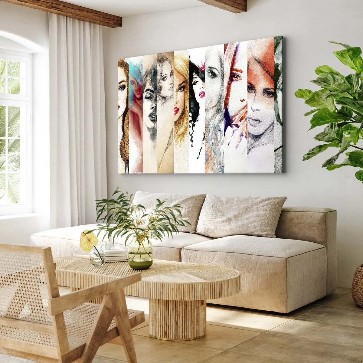 Lærredstryk - Billede på lærred - En samling portrætter af kvinder i forskellige kunstneriske stilarter. - 70x50cm - Og det er altid DIG - Moderne vægdekoration til stue og soveværelse ARTTOR