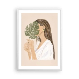 Plakat i hvid ramme - Mystisk portræt med en vifte - 50x70 cm
