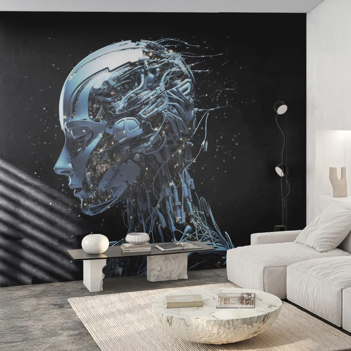 Fototapet Selvklæbende Deluxe Sticker - Teknologi er en kvinde - Kunstig intelligens, Robot, Fremtid - 100x70 cm