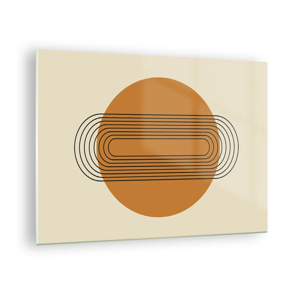 Billede på glas - Geometrisk abstraktion med cirkler og linjer - 70x50cm - Den perfekte plan - Moderne vægdekoration til stue og soveværelse ARTTOR