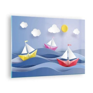 Billede på glas - Åh, hvor er det dejligt at gynge i bølgerne - 70x50cm - Ah, hvor dejligt at svinge sig mellem bølgerne - Moderne vægdekoration til stue og soveværelse ARTTOR
