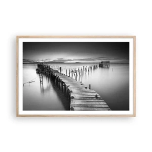 Plakat i ramme af lyst egetræ - Stilheden fra en glemt kyst - 91x61 cm