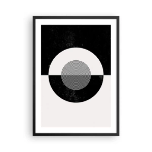 Plakat i sort ramme - Geometrisk mønster i sort og hvid med en koncentrisk cirkel - 50x70cm - Harmoni i sort og hvidt - Moderne vægdekoration til stue og soveværelse ARTTOR