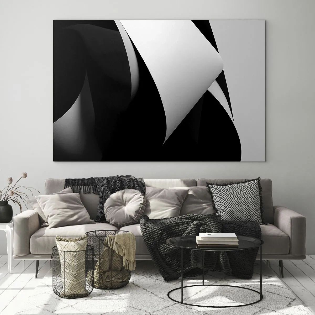 Billede på glas - En minimalistisk komposition med sorte og hvide flader - 70x50cm - Lysflader fra skyggernes dybder - Moderne vægdekoration til stue og soveværelse ARTTOR
