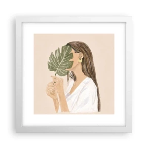 Plakat i hvid ramme - Mystisk portræt med en vifte - 30x30 cm