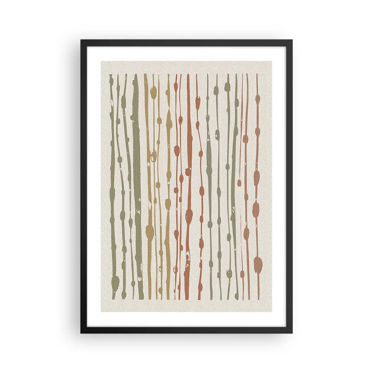 Plakat i sort ramme - Abstrakte lodrette linjer i naturlige nuancer - 50x70cm - Musikalsk farvenotation - Moderne vægdekoration til stue og soveværelse ARTTOR