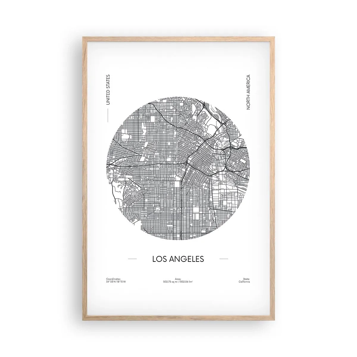 Plakat i ramme af lyst egetræ - Los Angeles' anatomi - 61x91 cm
