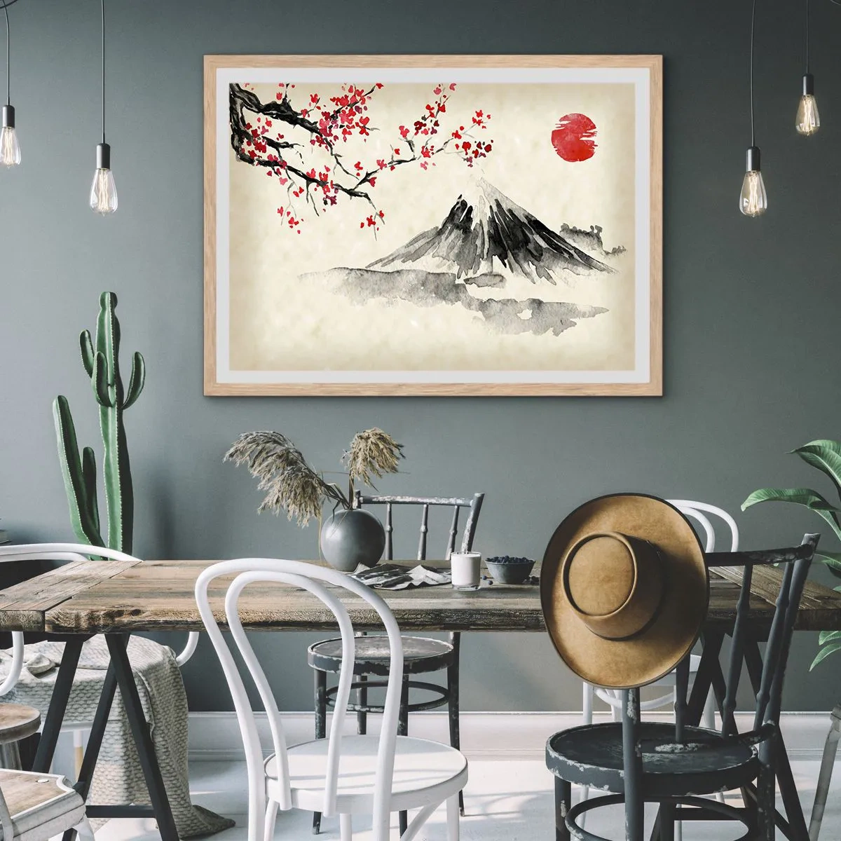 Plakat i ramme af lyst egetræ - Bliv forelsket i Japan - 40x30 cm