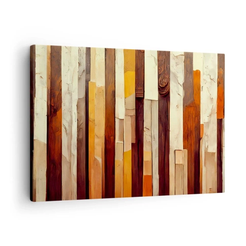 Lærredstryk - Billede på lærred - Geometrisk komposition i nuancer af træ og guld - 70x50cm - Hymne af skovens træer - Moderne vægdekoration til stue og soveværelse ARTTOR