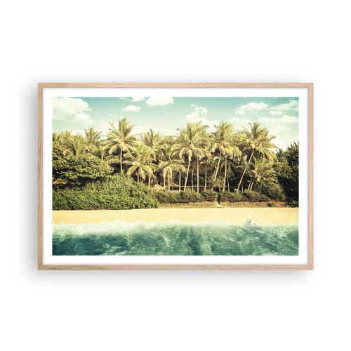 Plakat i ramme af lyst egetræ - Hvad med her? - 91x61 cm