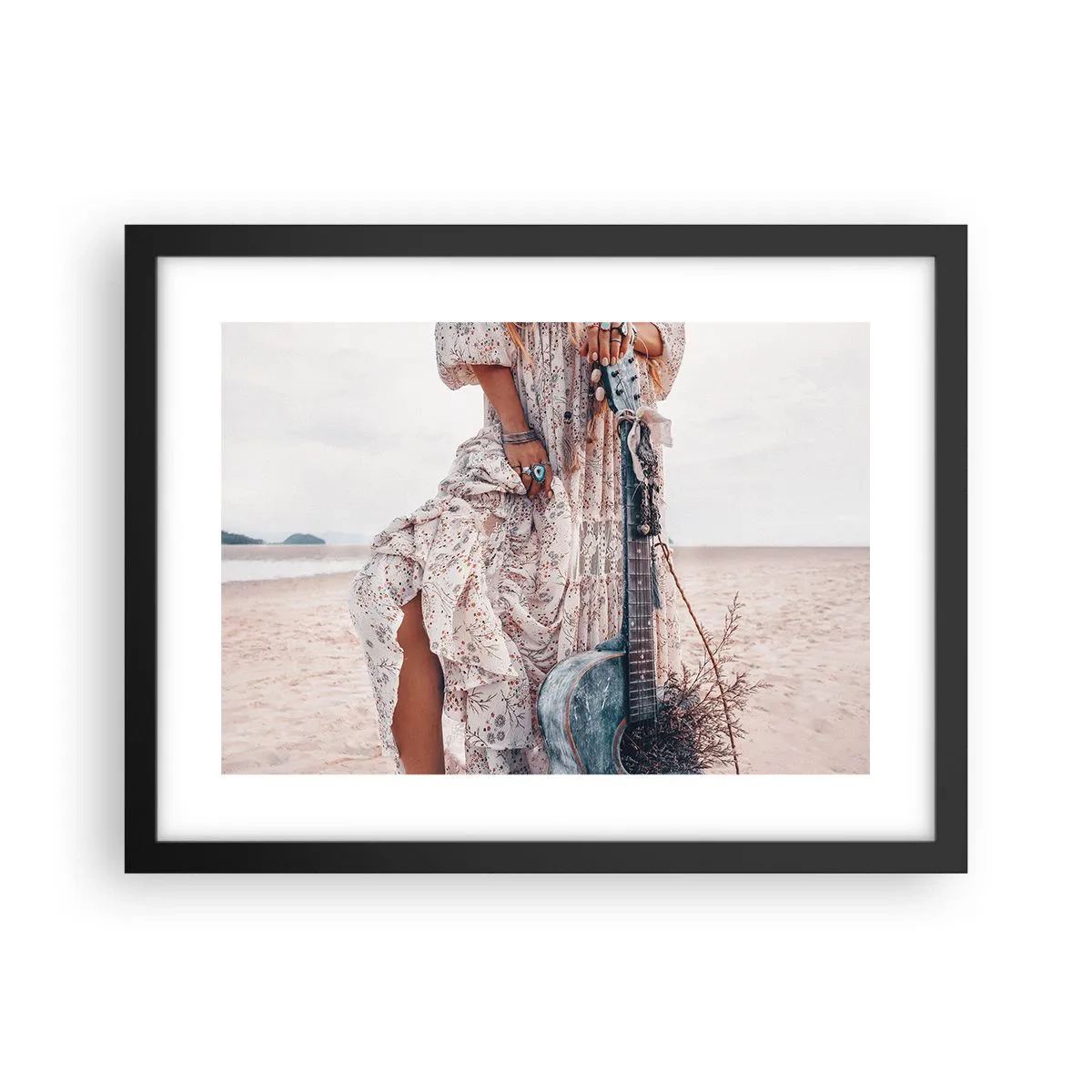 Plakat i sort ramme - Børn blomster på vej - 40x30 cm