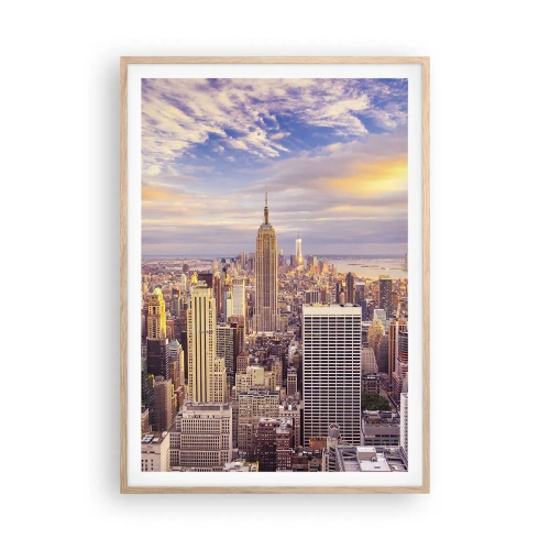 Plakat i ramme af lyst egetræ - Ræk ud efter skyerne selv - 70x100 cm
