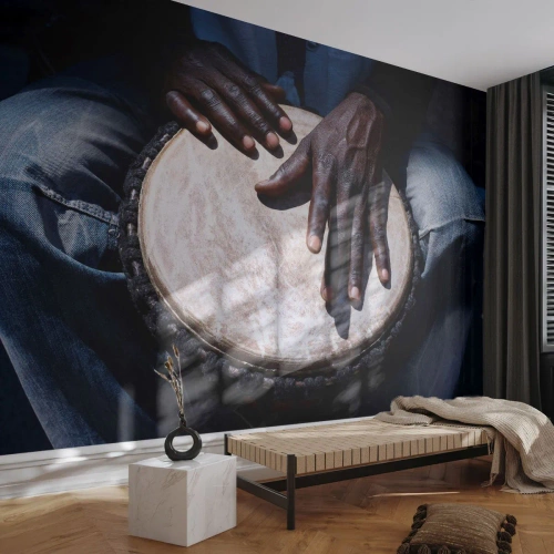 Fototapet Selvklæbende Deluxe Sticker - Lev i takt med din rytme - Tromme, musik, Afrika - 100x70 cm