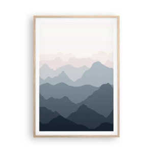 Plakat i ramme af lyst egetræ - Bølger af bjerge - 70x100 cm