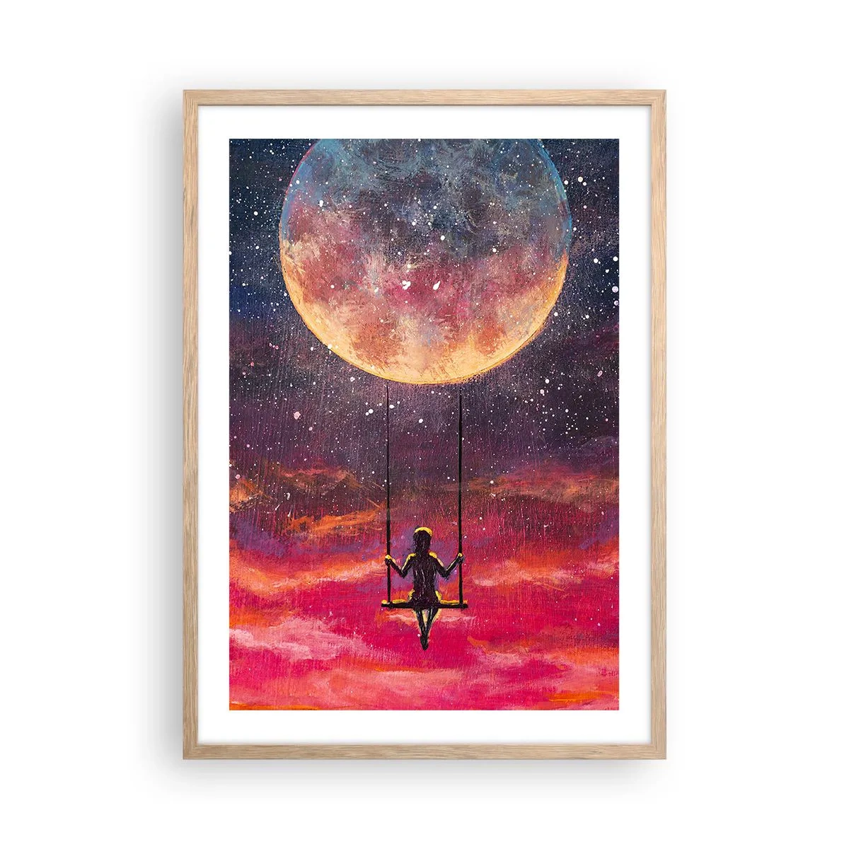 Plakat i ramme af lyst egetræ - Glæd dig i skyerne - 50x70 cm