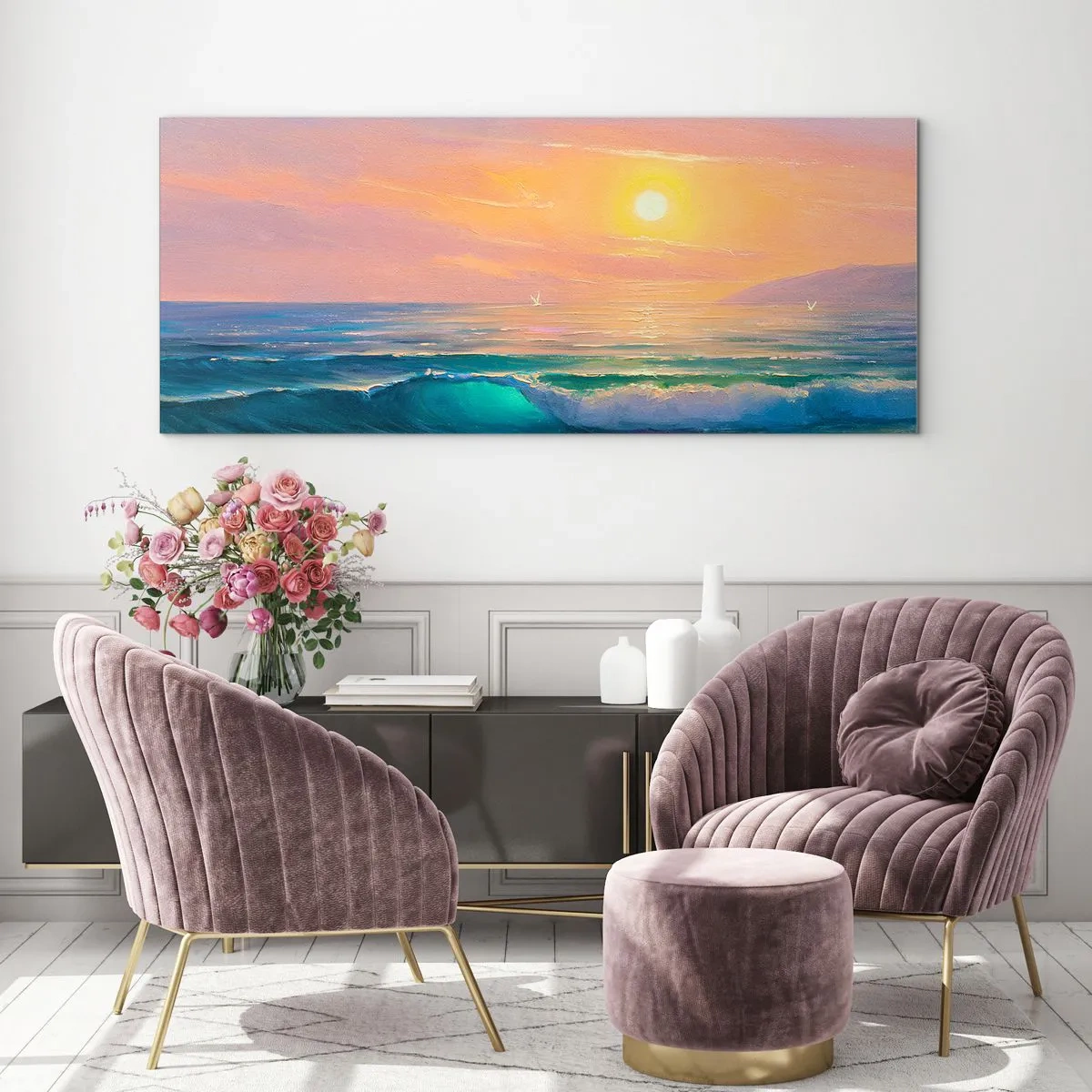 Billede på glas - Bølgernes turkisfarvede sang - 120x50 cm