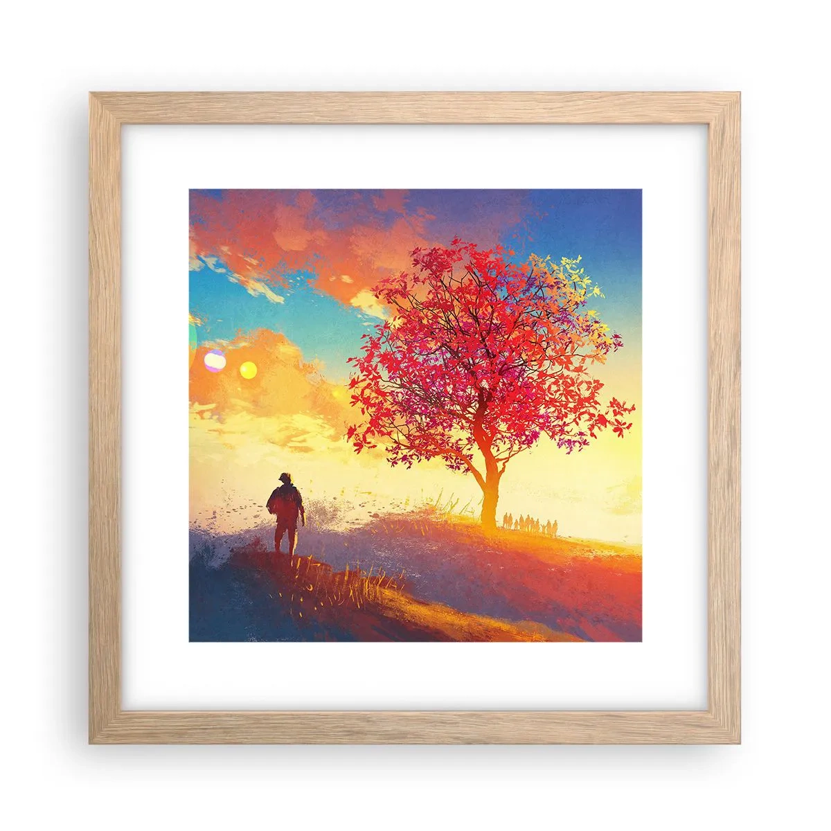 Plakat i ramme af lyst egetræ - Pilgrim på bestemmelsesstedet - 30x30 cm