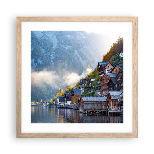 Plakat i ramme af lyst egetræ - Alpine climes - 40x40 cm