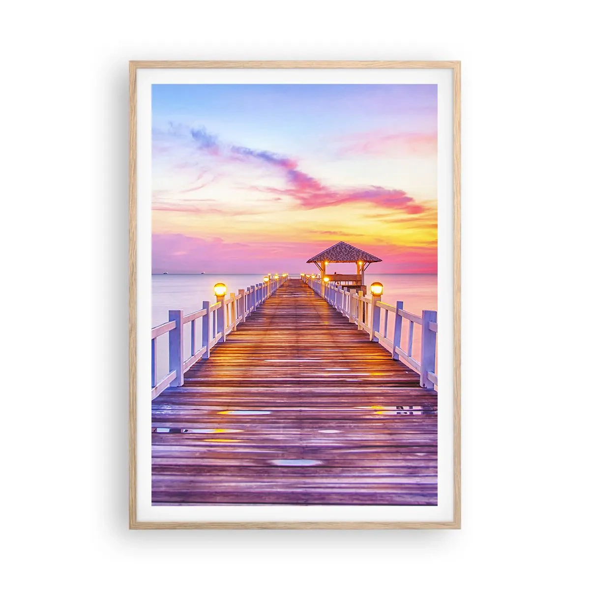 Plakat i ramme af lyst egetræ - Lilagylden stilhed om aftenen - 70x100 cm
