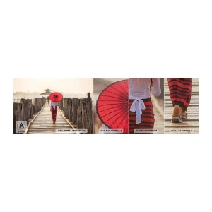 Prøve Fototapet Premium Sand - På den gamle bro - Paraply, Burma, træbro - 100x30 cm