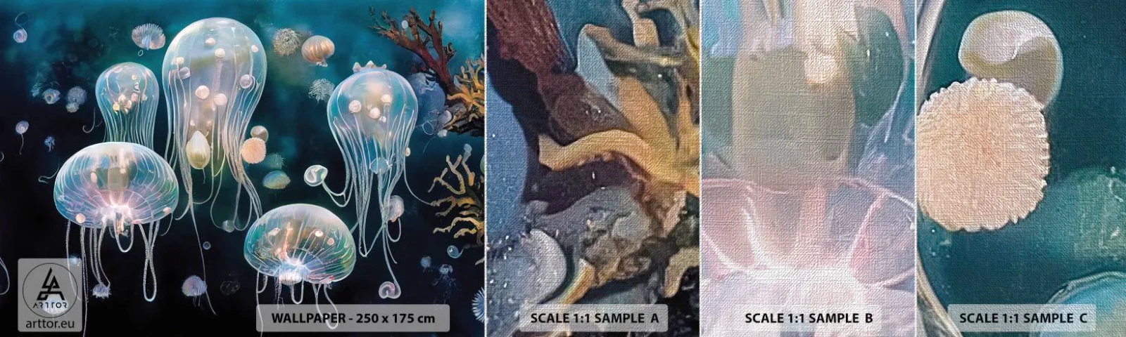 Prøve Fototapet Premium Canvas - Undervandsbold - Vandmand, Dyr, Dybder - 100x30 cm