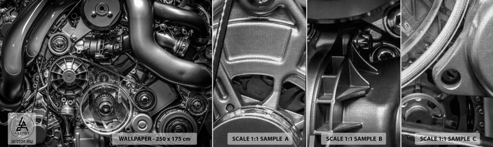 Prøve Fototapet Premium Canvas - Mekanikkens poesi - Motor, Mekaniker, Metal - 100x30 cm