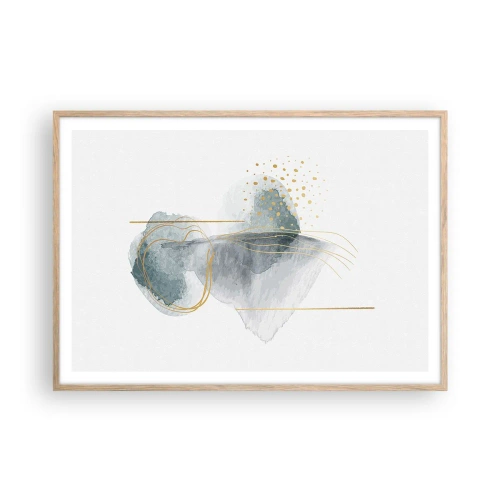 Plakat i ramme af lyst egetræ - Om forholdet mellem grå og guld - 100x70 cm