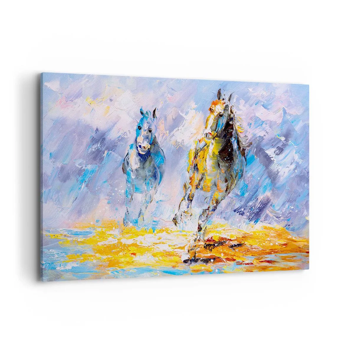 Lærredstryk - Billede på lærred - Galopperer gennem det blanke skær - 120x80 cm