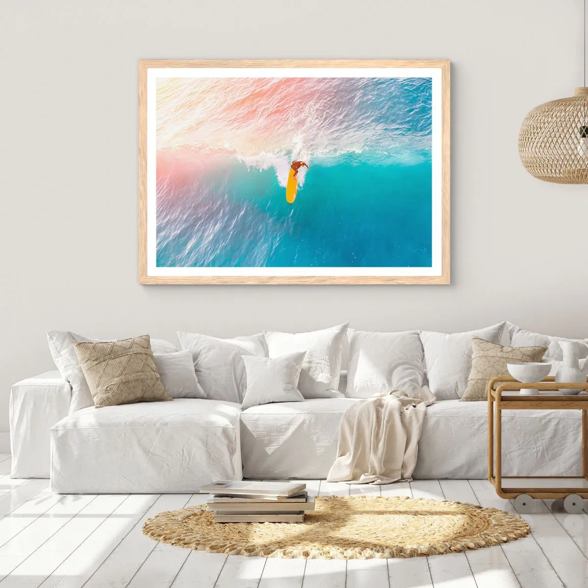 Plakat i ramme af lyst egetræ - Ocean rytter - 40x30 cm