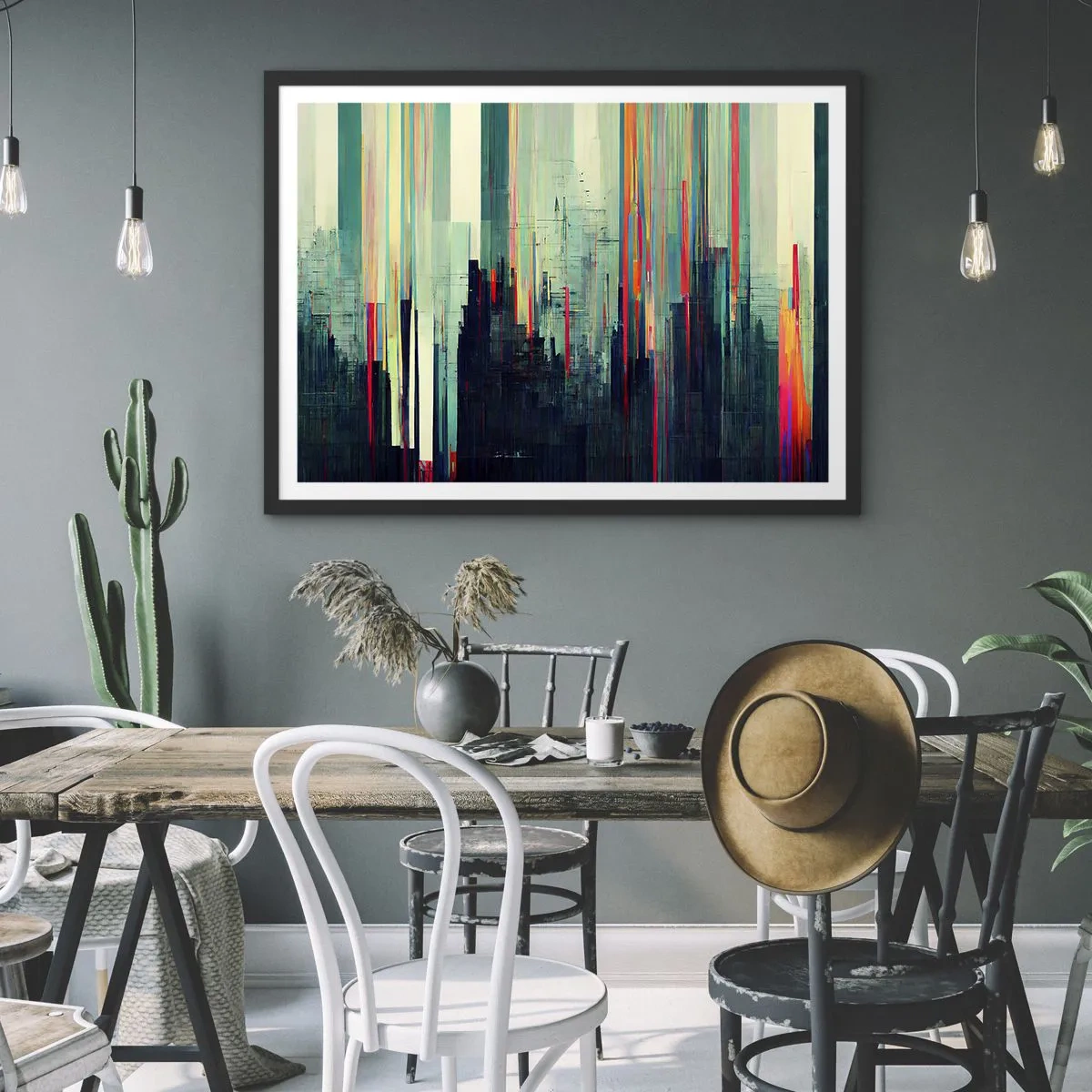 Plakat i sort ramme - Futuristisk by - 70x50 cm