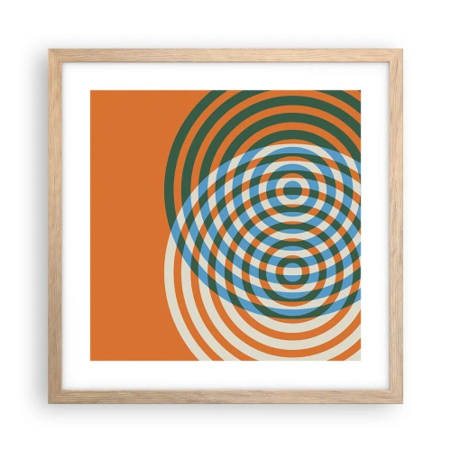 Plakat i ramme af lyst egetræ - Abstrakt cirkulær variation - 40x40 cm