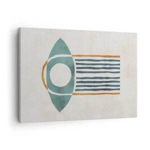 Lærredstryk - Billede på lærred - Geometrisk mønster i nuancer af grønt og orange - 70x50cm - Tegn og ritualer - Moderne vægdekoration til stue og soveværelse ARTTOR