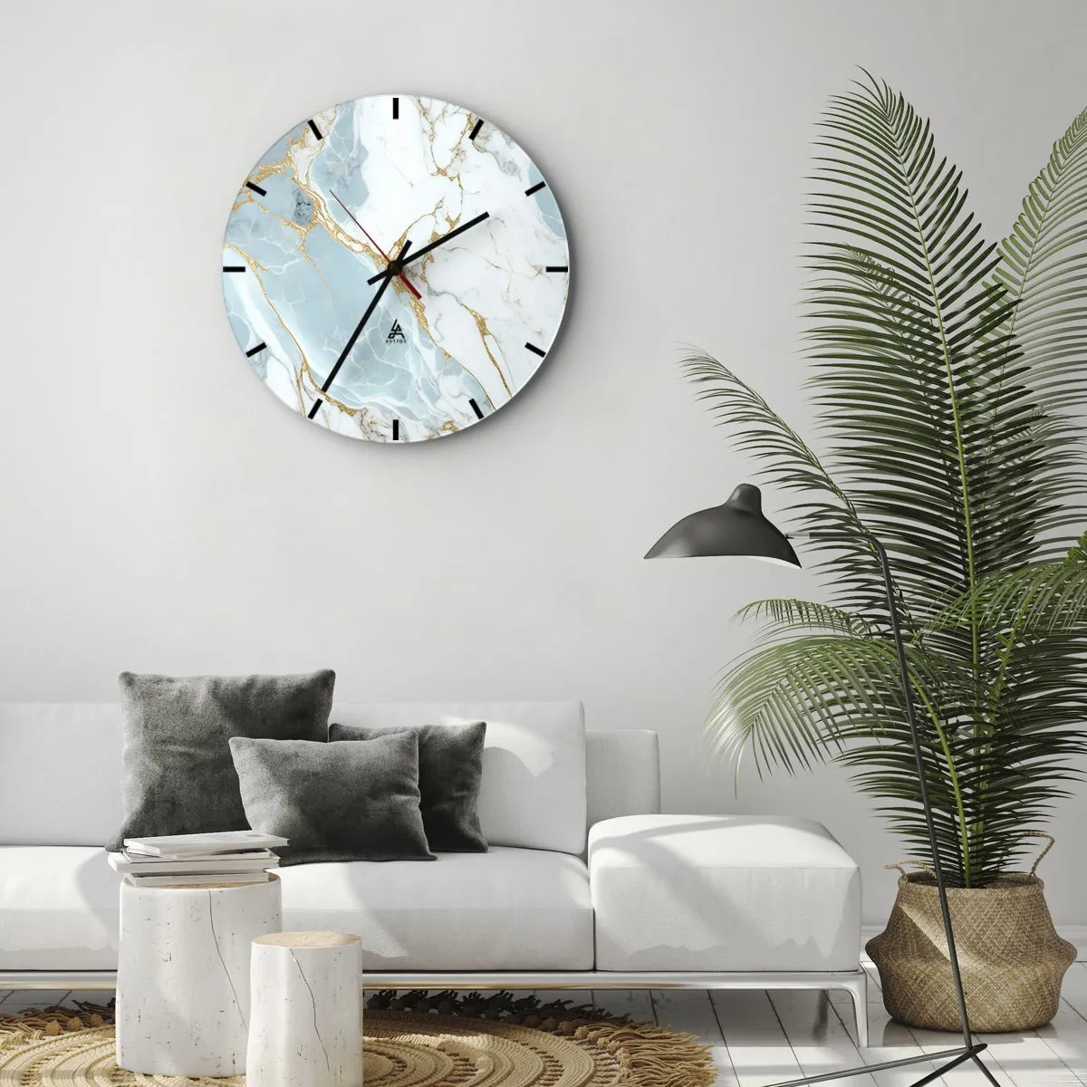 Vægur, Uret - Blå og hvid marmor med guldårer overalt - 30x30cm - Rigdom af sten - Moderne vægdekoration til stue, køkken og soveværelse ARTTOR