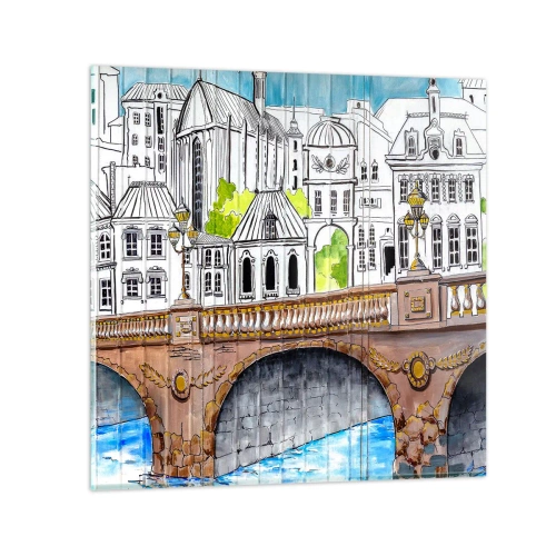 Billede på glas - Byen som den er malet - 50x50 cm