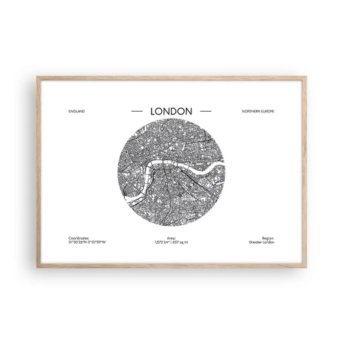 Plakat i ramme af lyst egetræ - Londons anatomi - 100x70 cm