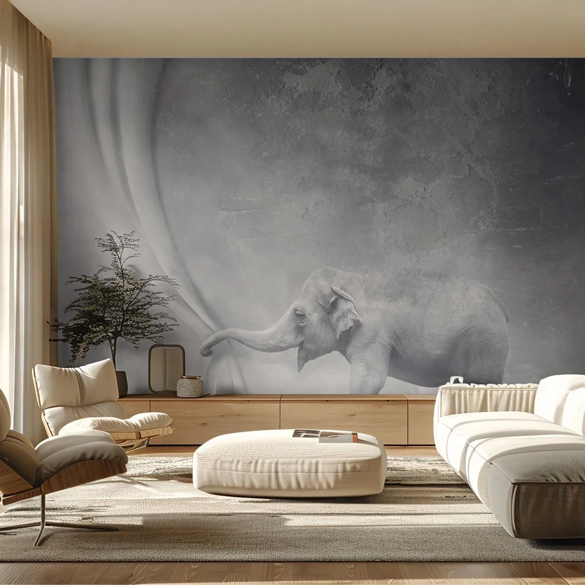 Fototapet Premium Sand - Afslør hemmeligheden - Abstraktion, Elefant, Grafik - 100x70 cm