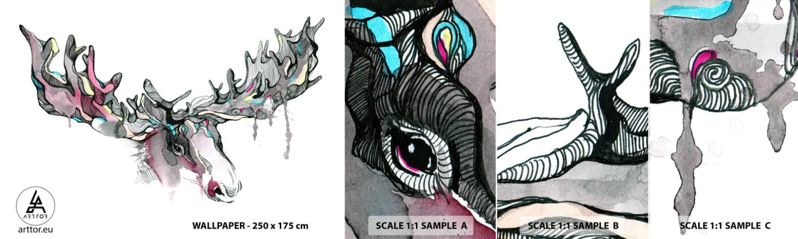 Prøve Fototapet Selvklæbende Deluxe Sticker - Kronen på skovens konge - Abstraktion, Elg, Natur - 100x30 cm