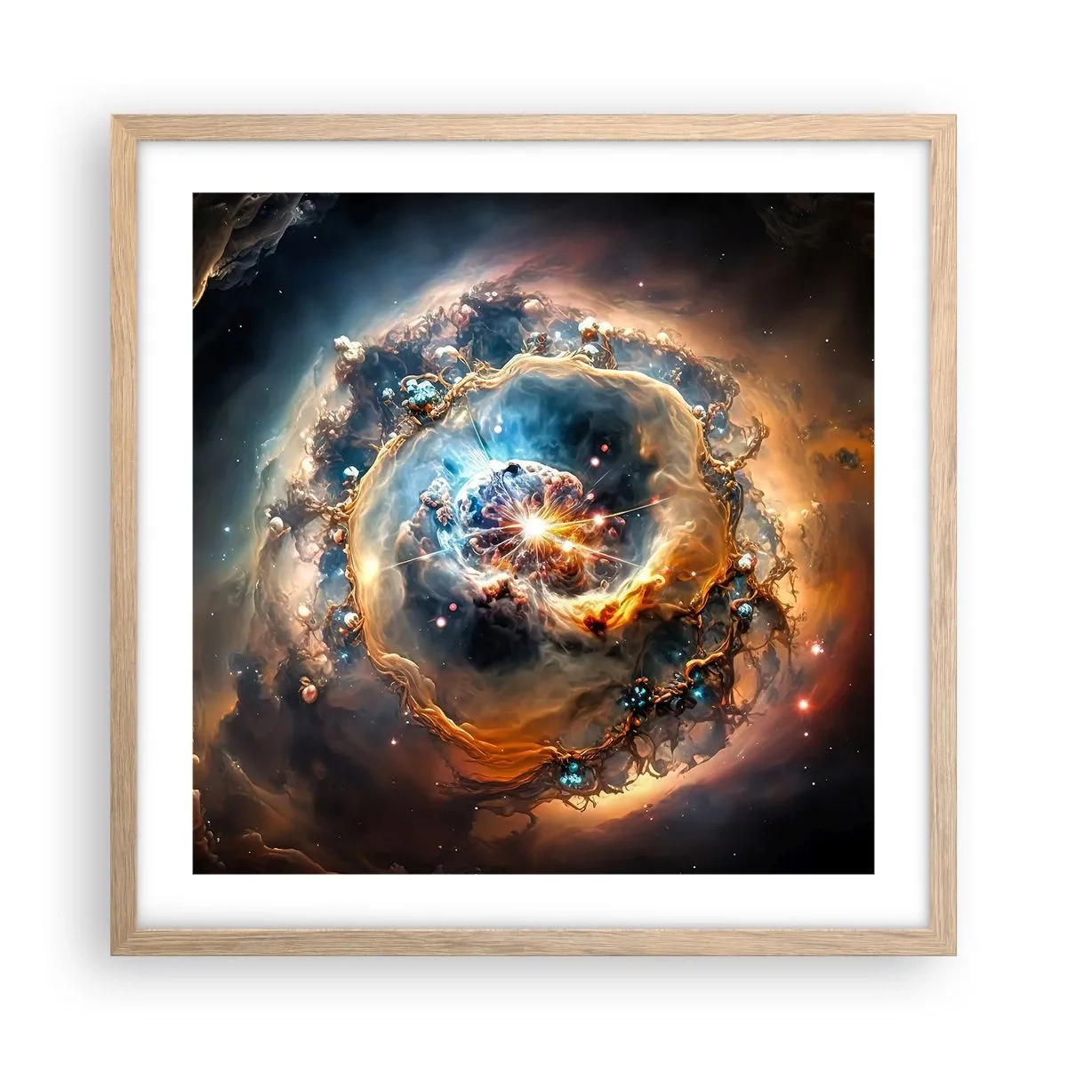 Plakat i ramme af lyst egetræ - Begyndelse - 50x50 cm