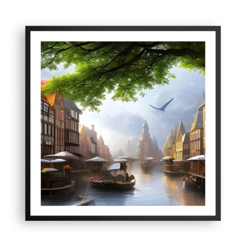 Plakat i sort ramme - Hollandsk bybillede - 60x60 cm