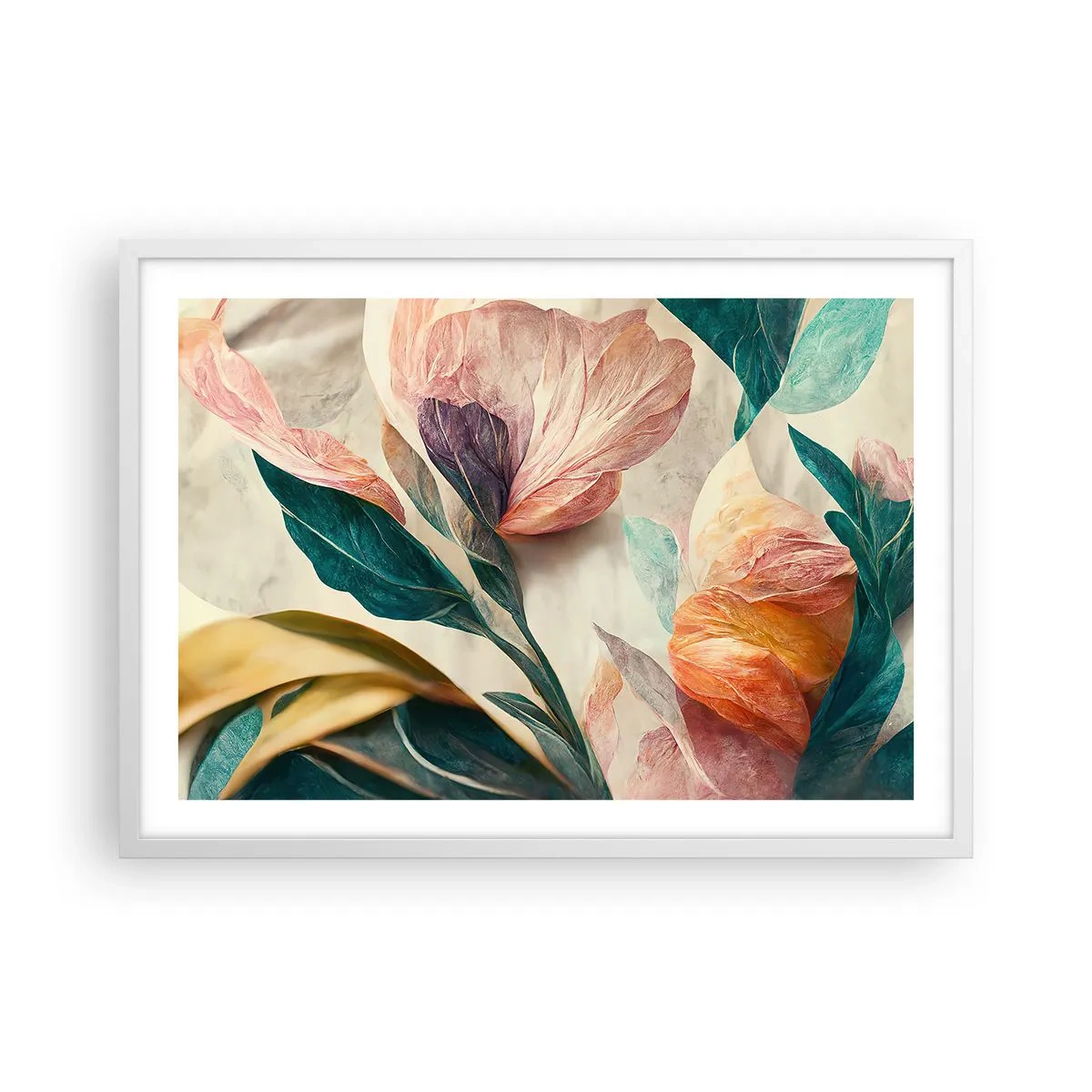 Plakat i hvid ramme - Blomster på de sydlige øer - 70x50 cm