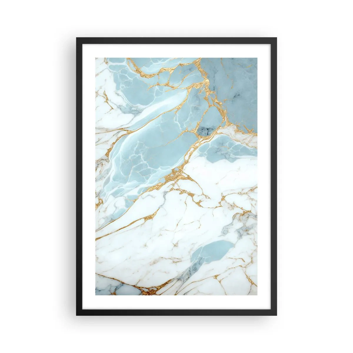 Plakat i sort ramme - Elegant marmor i nuancer af blå og guld - 50x70cm - Rigdom af sten - Moderne vægdekoration til stue og soveværelse ARTTOR