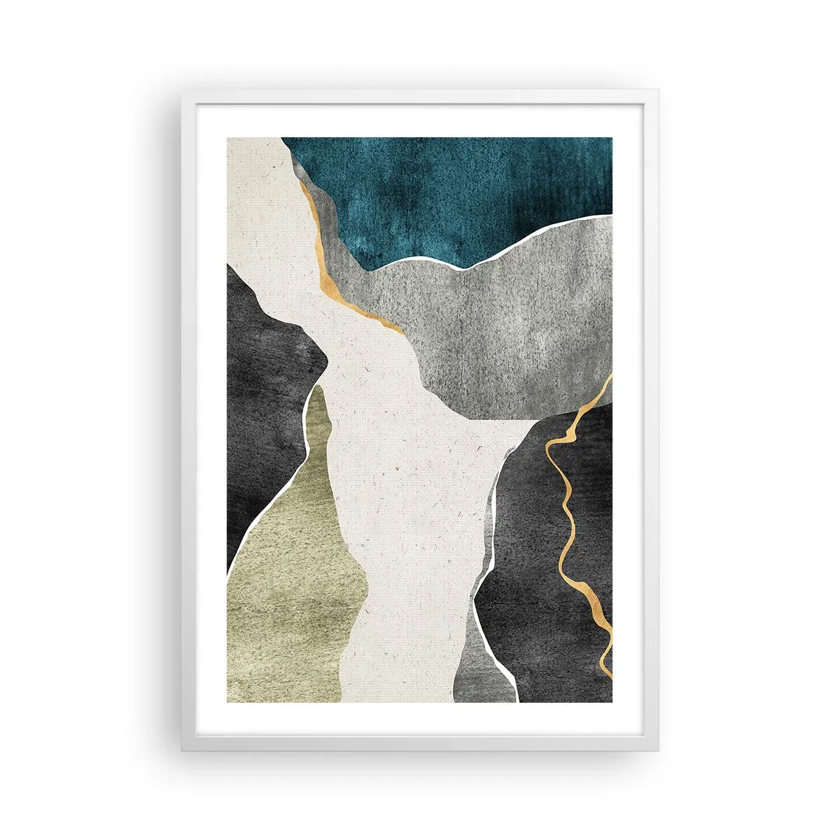 Plakat i hvid ramme - Mosaikkomposition med en streng af guld - 50x70 cm